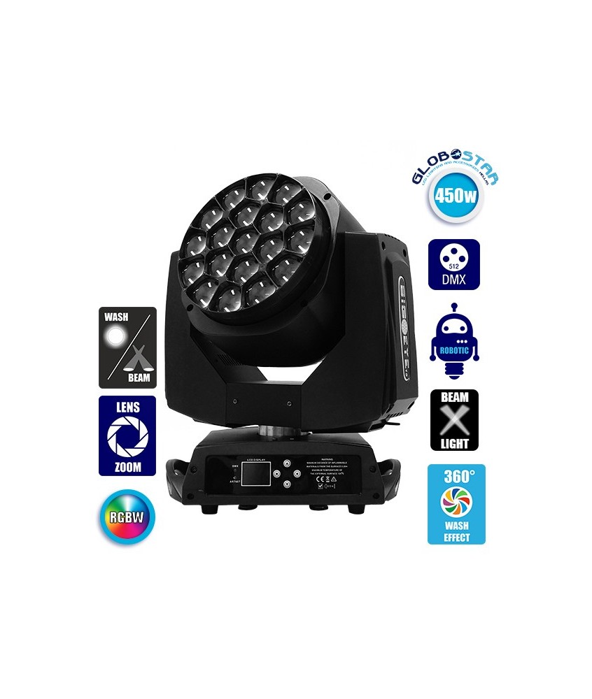 Κινούμενη Ρομποτική Κεφαλή Atlas HAWKEYE 2 K10 BEE EYE PRO 4in1 BEAM - WASH - ROTATION - ZΟΟΜ 4°-60° 19*15 Watt OSRAM LED RGBW 450W 230V DMX512 GloboStar 51151